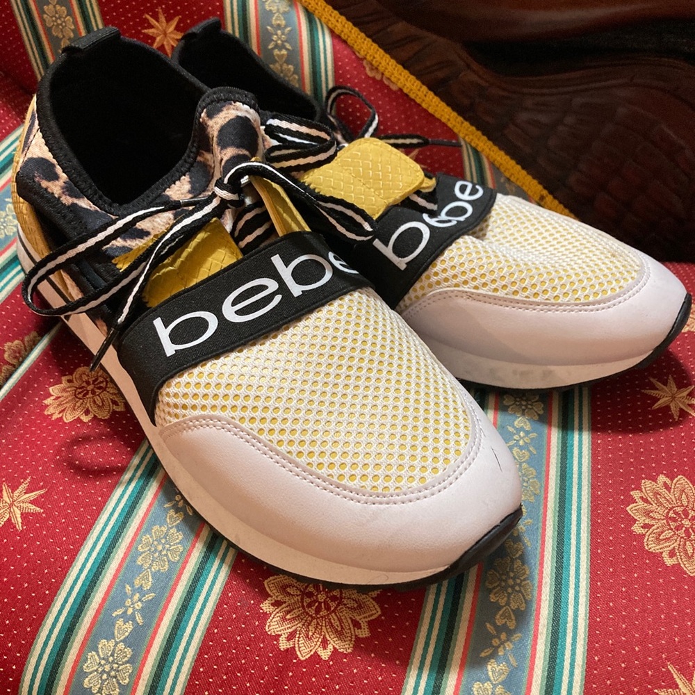 Bebe sneakers. Yellow and cheetah accents. Size 11